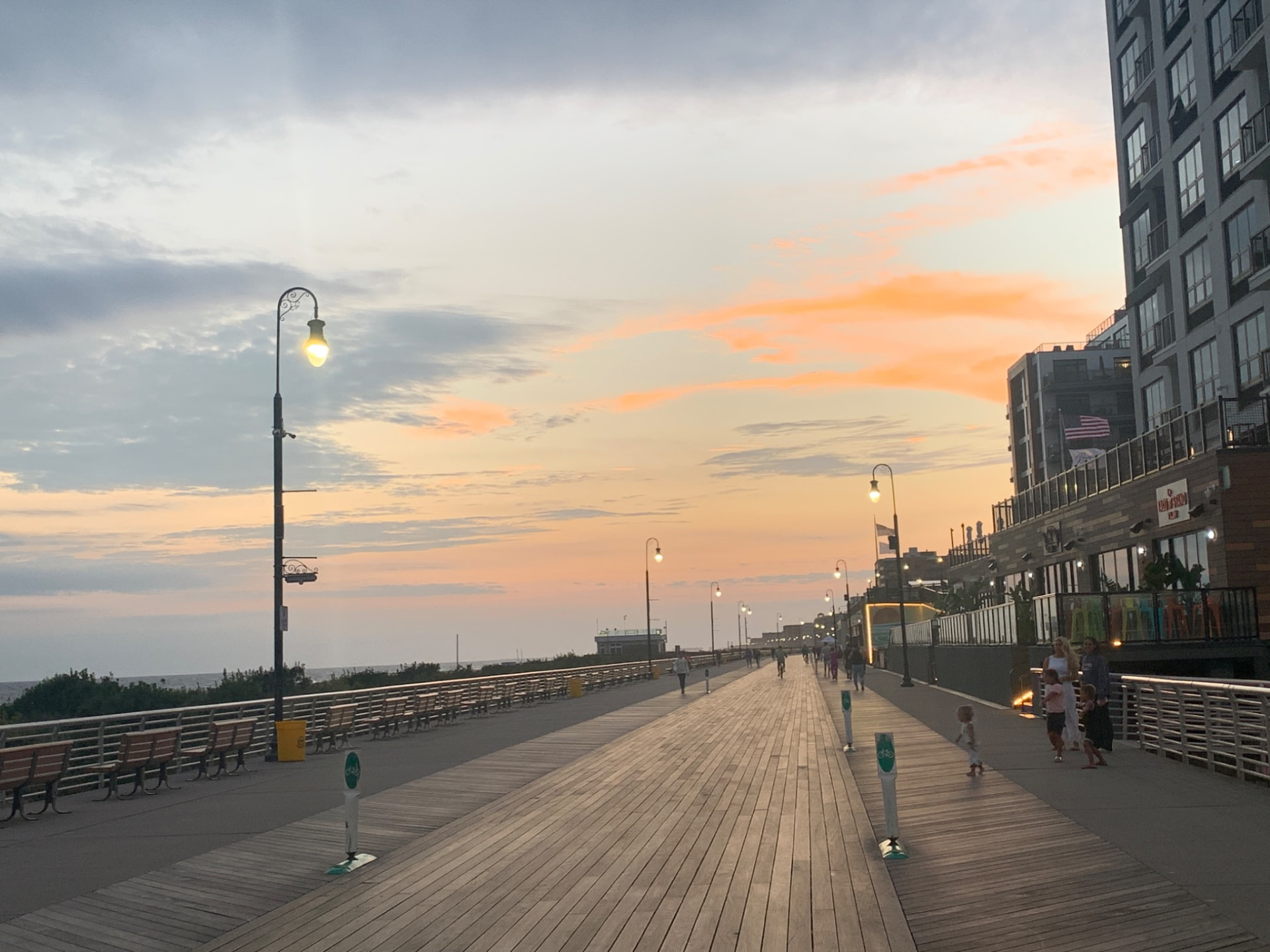 Long Beach boardwalk at sunset